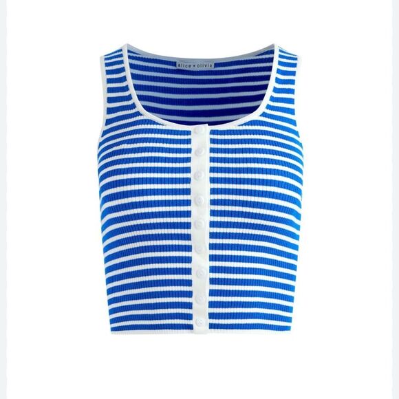 Alice + Olivia Blue And White Knit Striped Tank - Picture 4 of 7